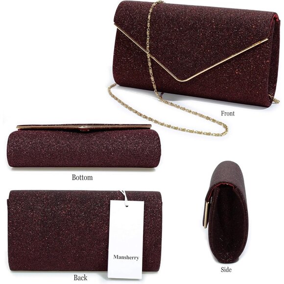 Womens Red Ladies Sparkling Party Handbag Evening Bag Clutch Purses - Picture 4 of 7